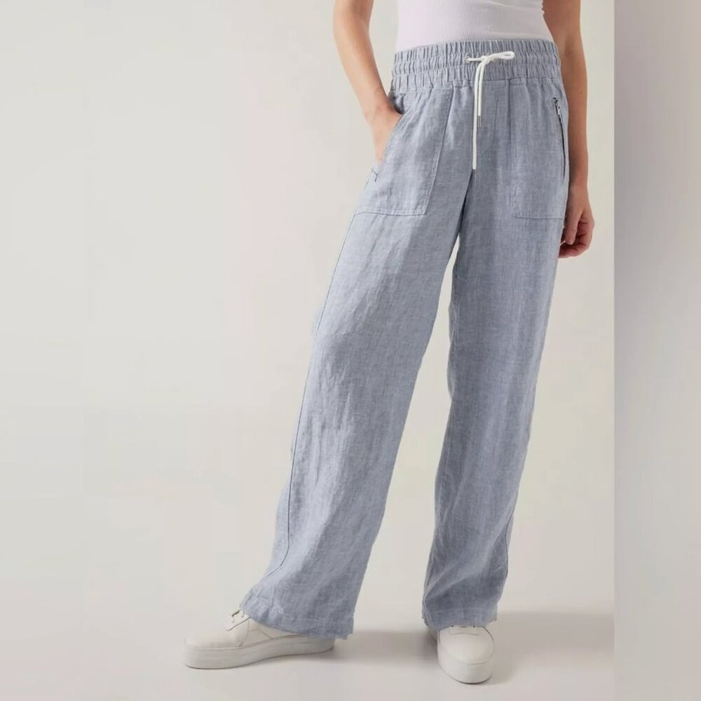 Athleta Linen Cabo Pants Chambray Blue Size 8